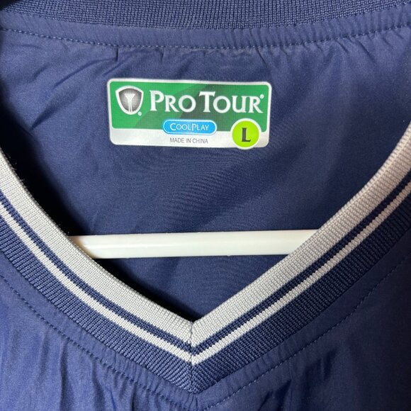 Pro Tour Cool Play Mens Large L Golf Pullover Navy Blue Long Sleeve V Neck NEW - Picture 2 of 10